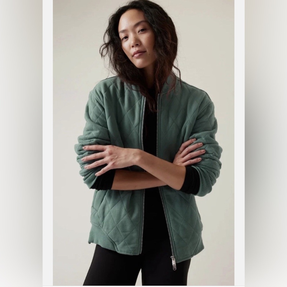 Athleta Retroplush Bomber Quilted Jacket Deep Ocean Teal Size XS
